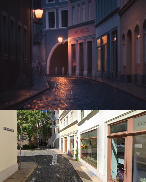 Mendl's confectionary was filmed at Fischmarkstraße.