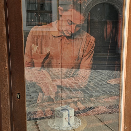 Window display at The Brown Stag paying homage to Grand Budapest Hotel.